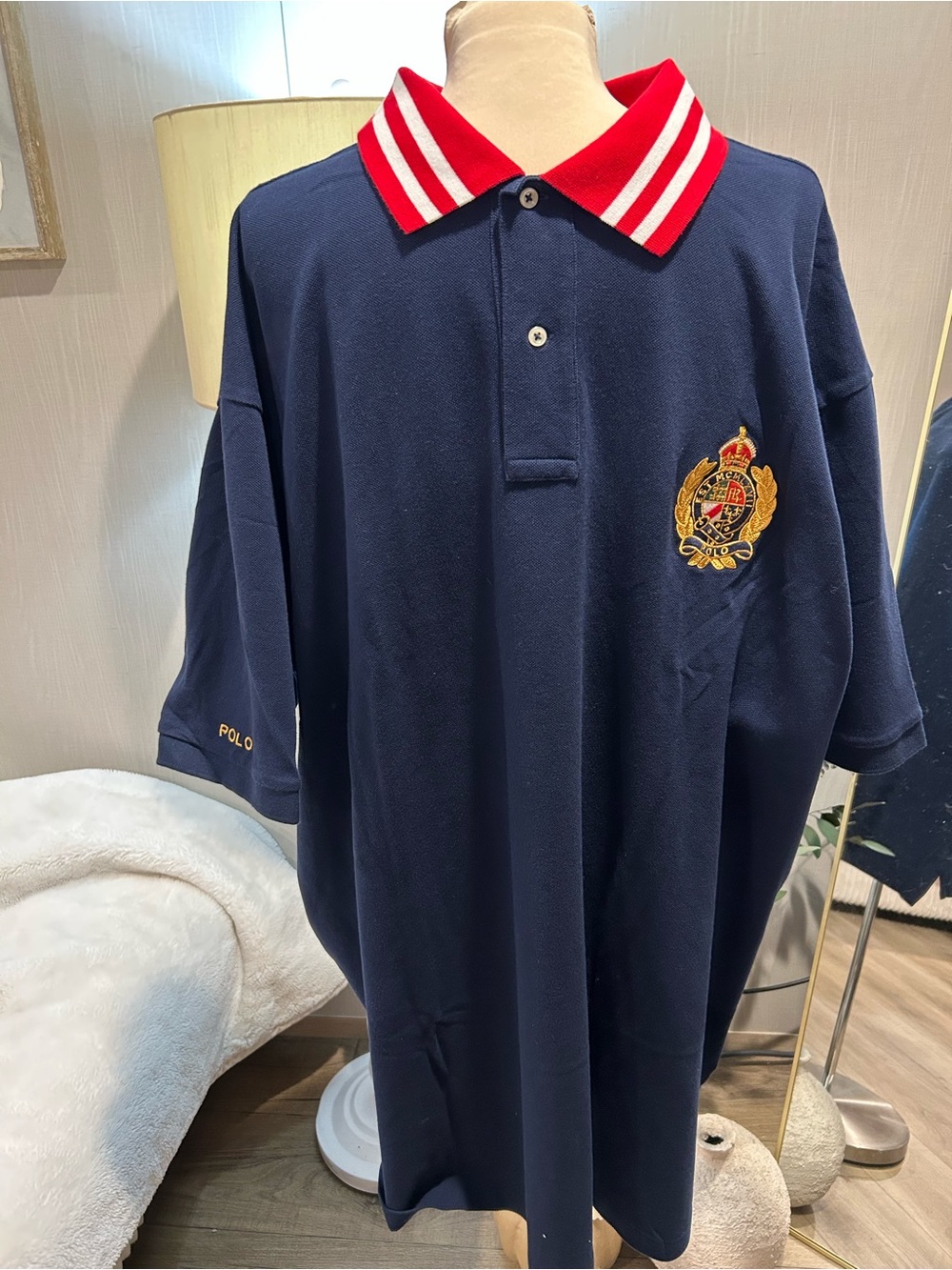Polo by Ralph Lauren Navy Polo with Red & White Striped Collar